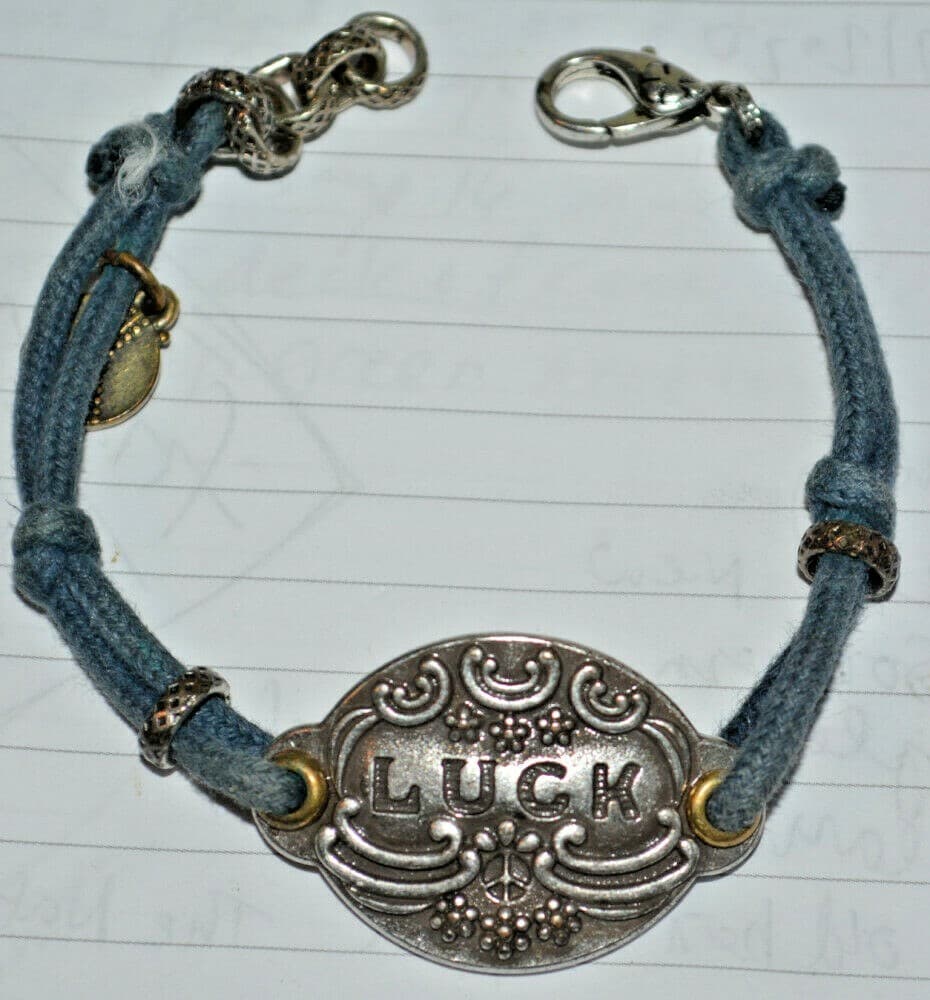 LUCKY BRAND LUCK LEATHER ID BRACELET fabulous SILVER DETAIL peace logo