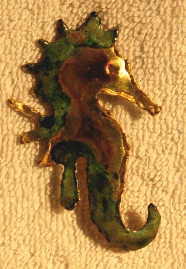 brutalist art modern metal hand made Sea Horse Brooch Sea Dragon Pin