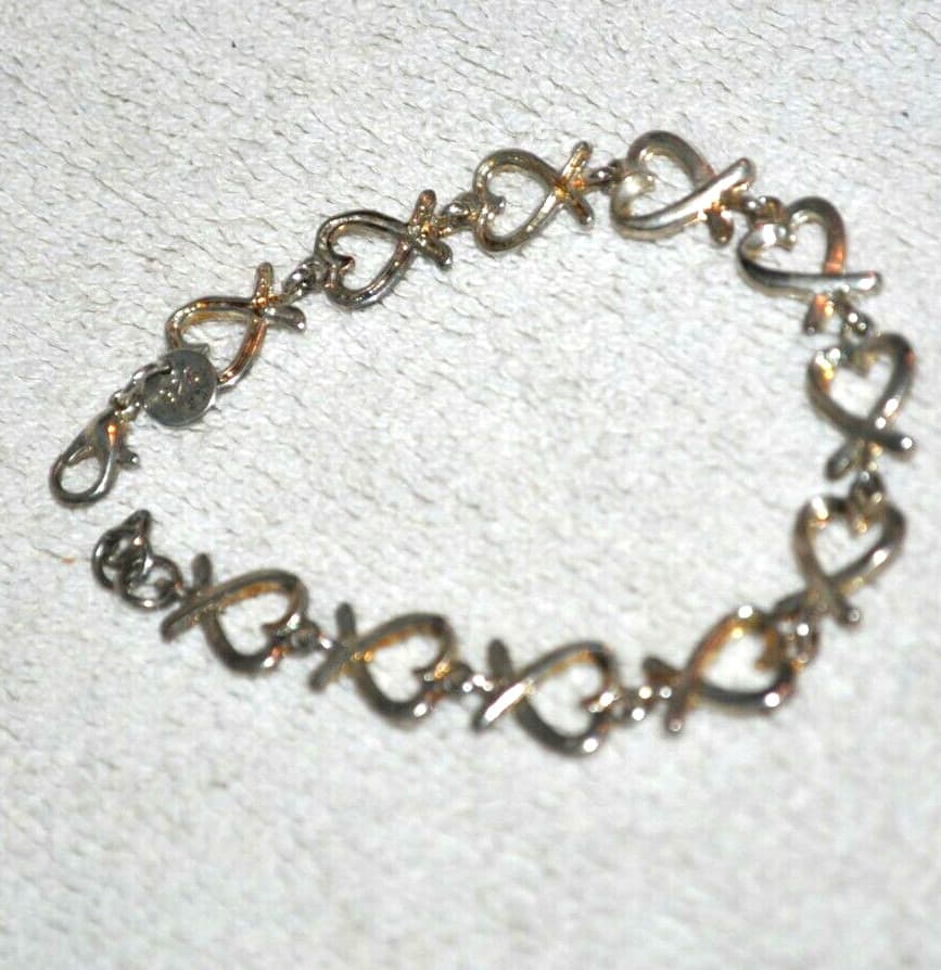 Love Heart Ribbon link Bracelet 925 Sterling Silver 8 grames