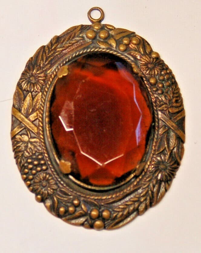 vintage Art Deco Czech Faceted Glass & Brass Amber Colored Pendant HUGE OVERSIZE