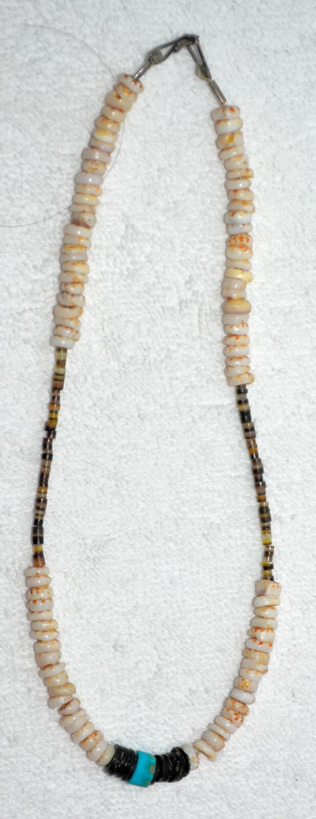 VINTAGE ESTATE PUKA SHELL NECKLACE HAWAII TURQUOISE STERLING 14" heishi PRETTY
