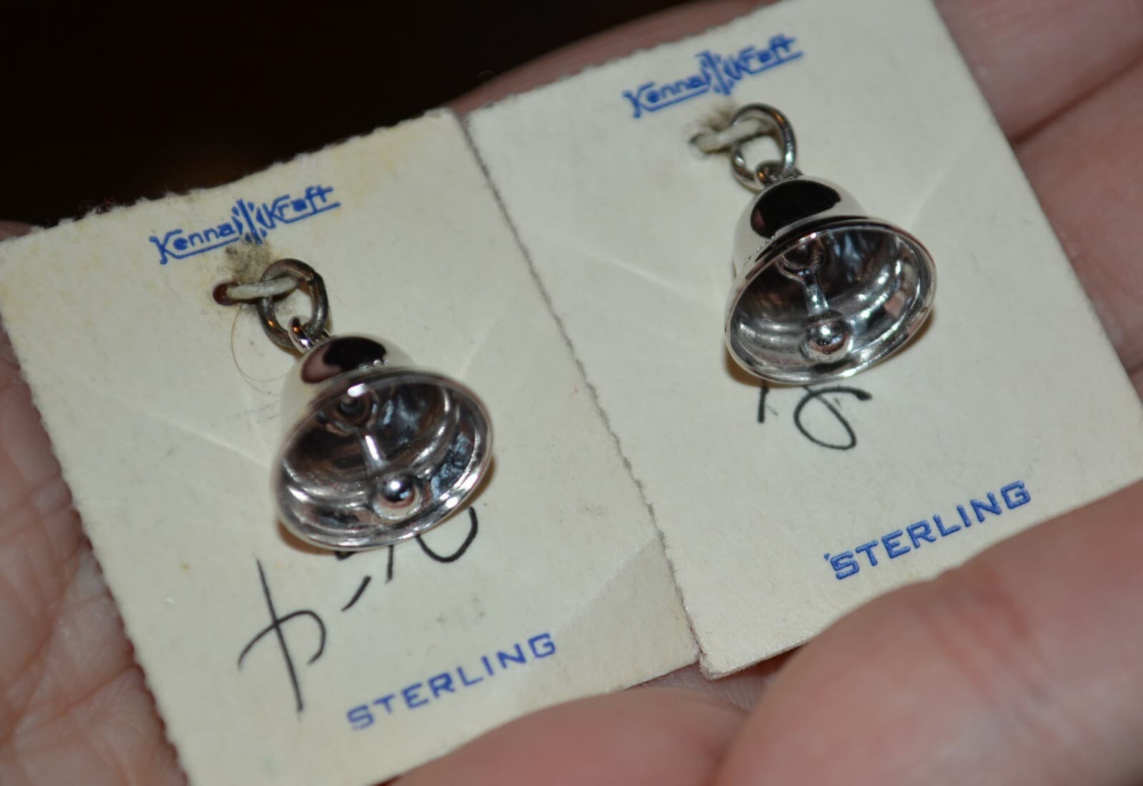 925 Sterling Silver Vintage 2 charms bell bells on original card Charm Pendant