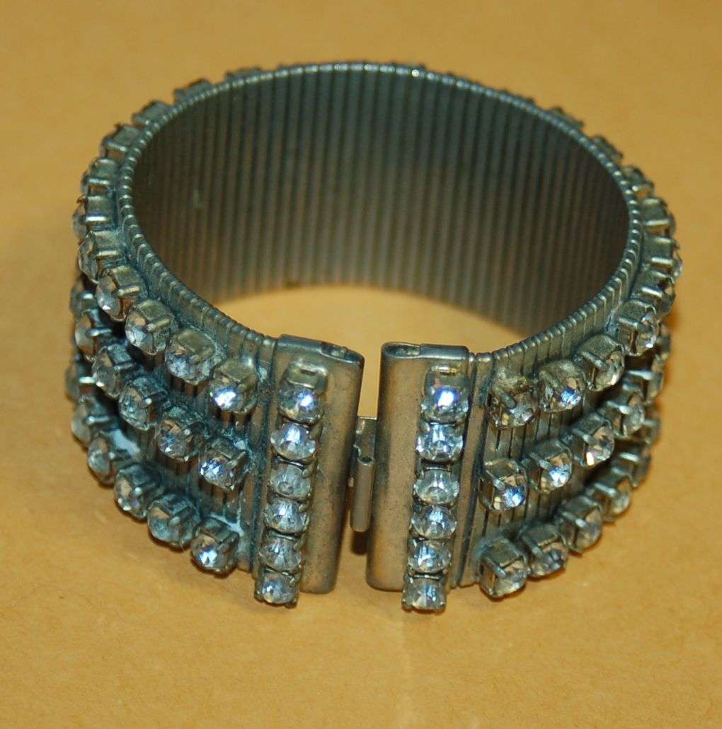 estate vintage wide clear RHINESTONE amazing bracelet SPECTACULAR WOWZA