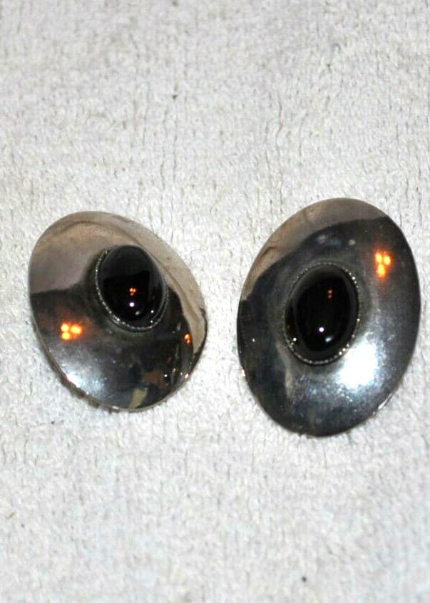 Sterling Silver Onyx LARGE stones and lots of silver Post Earrings