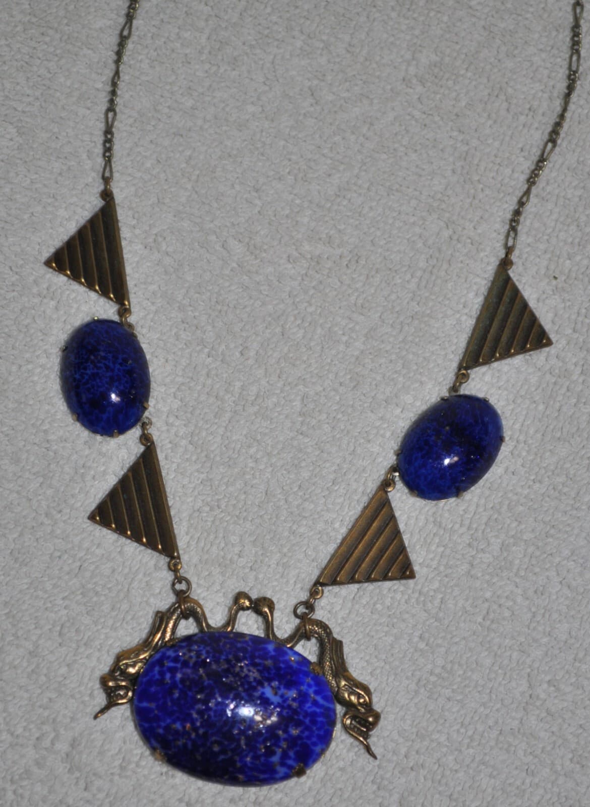 Vintage ”Sadie Green” lapis blue Victorian deco retro DRAGON Necklace