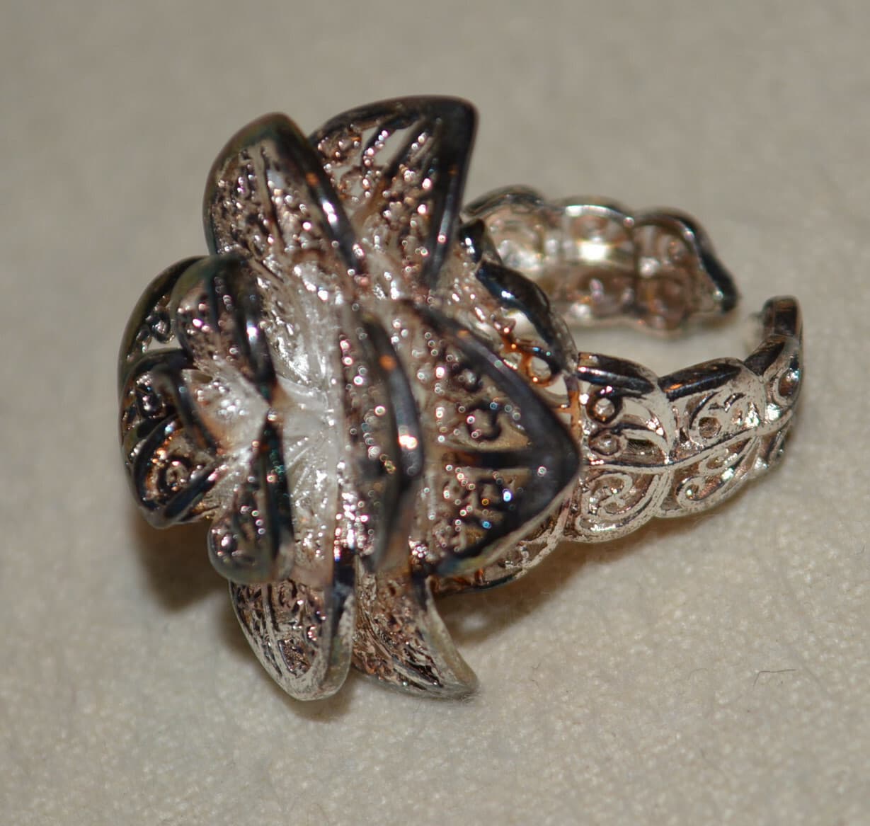 925 Sterling Silver Filigree Rose Flower Ring