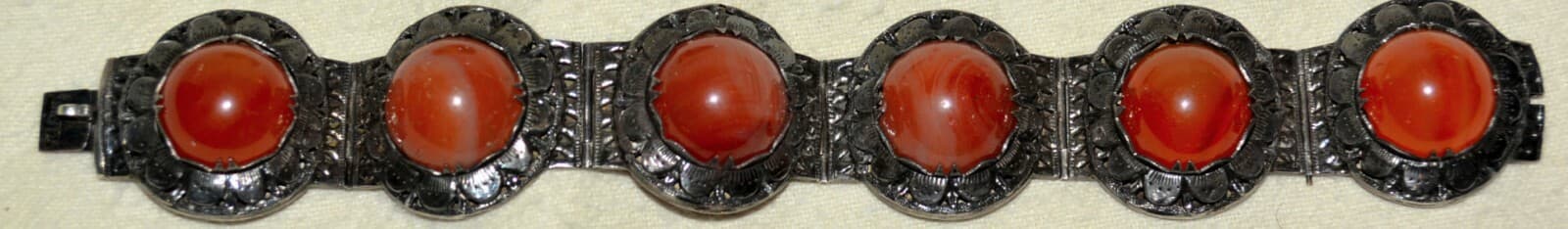 HUGE VINTAGE CHINESE GILT SILVER CARNELIAN PANEL BRACELET stunning detail