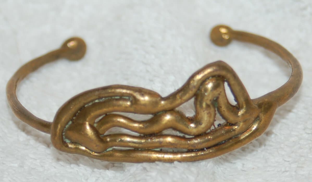 Vintage Brass Brutalist Modernist copper ART wavy Cuff Bracelet mixed metals