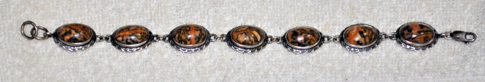 Sterling Silver Moss Agate JASPER real Gemstone Bracelet links natural beauty