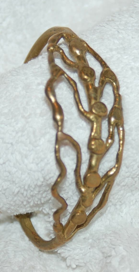 Vintage Brass Brutalist Modernist reminds me LEAF Cuff Bracelet mixed metals