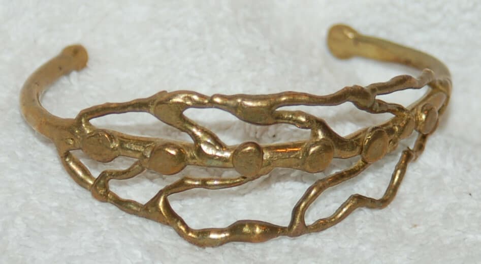 Vintage Brass Brutalist Modernist reminds me LEAF Cuff Bracelet mixed metals