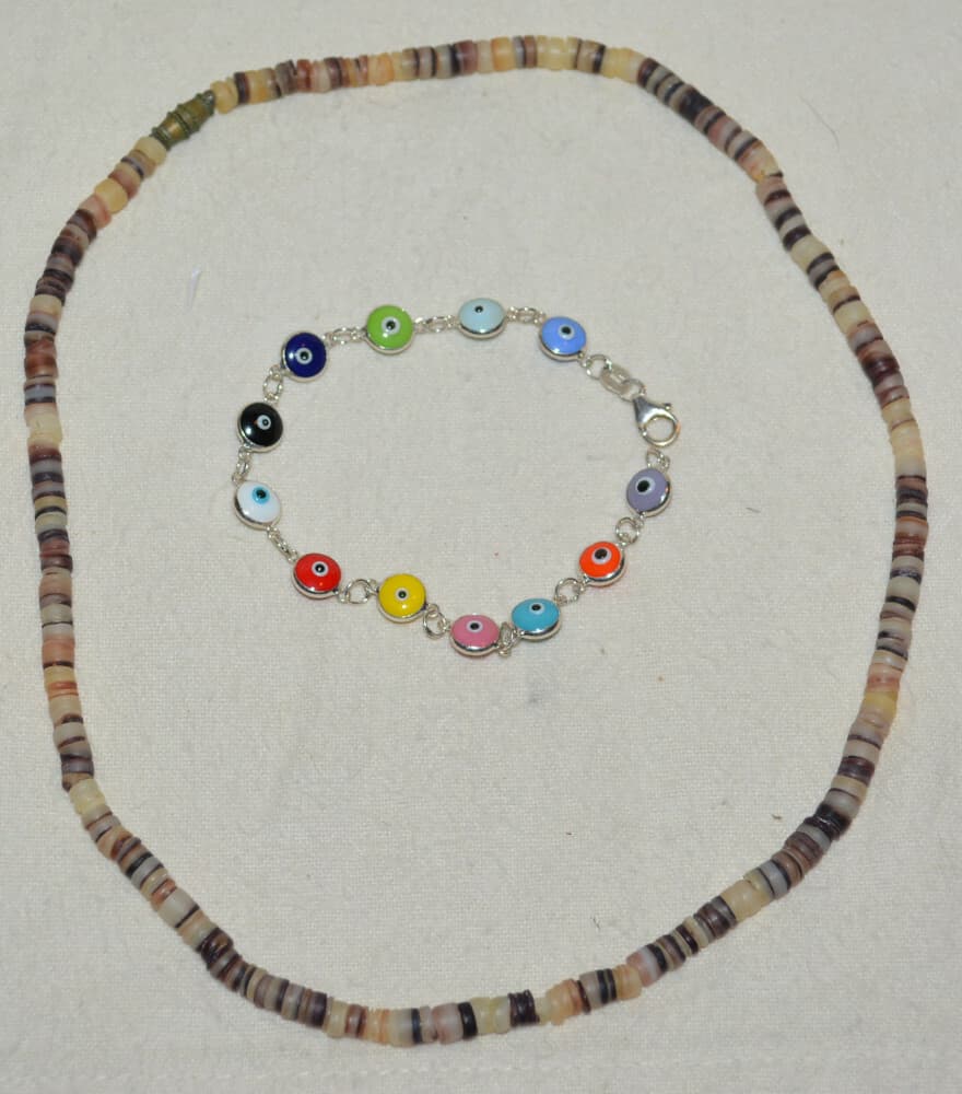 Sterling Silver Classic Evil Eye Bracelet & HEISHI vintage necklace 2 items !