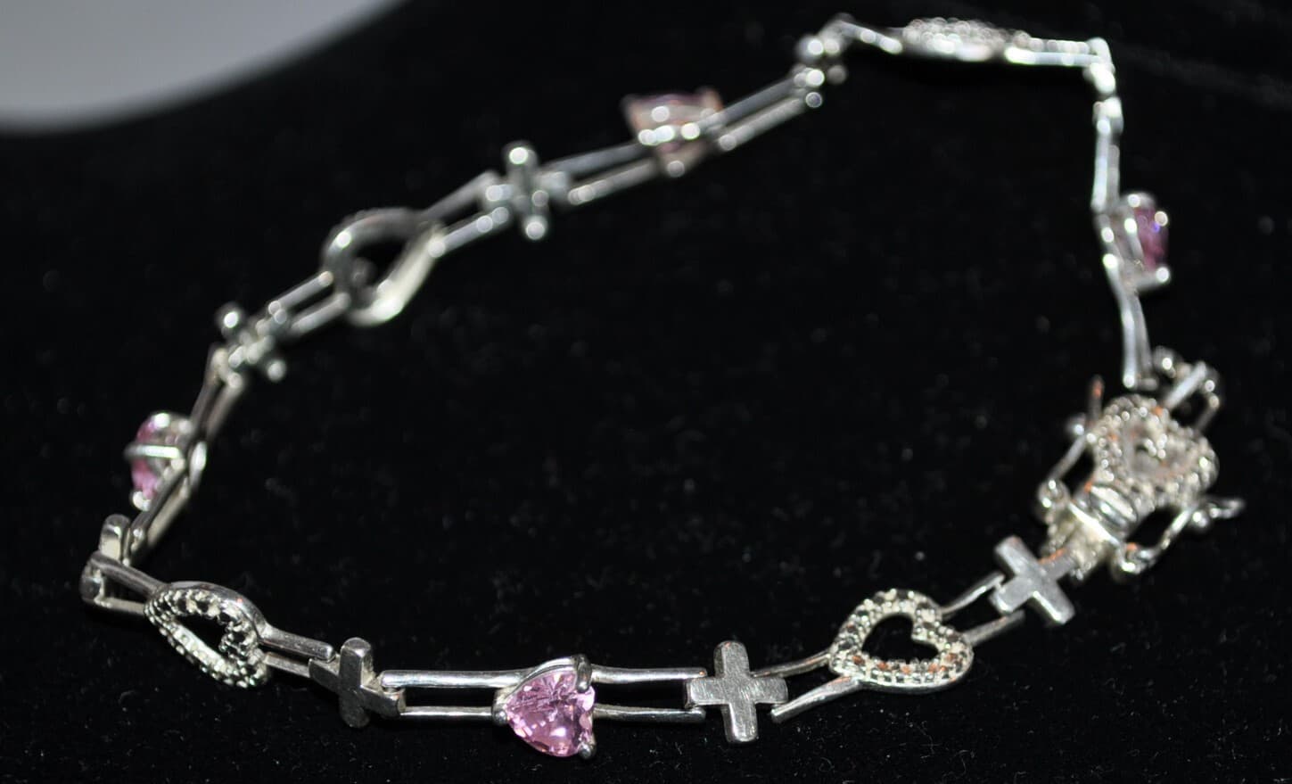 Sterling Silver pink Heart link Bracelet