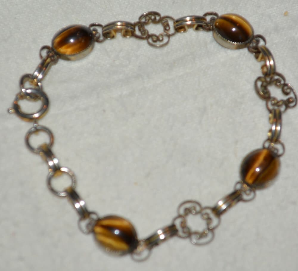 Vintage Tiger's Eye Cabochon filigree Bracelet 7." 1/20 12k Gold Filled