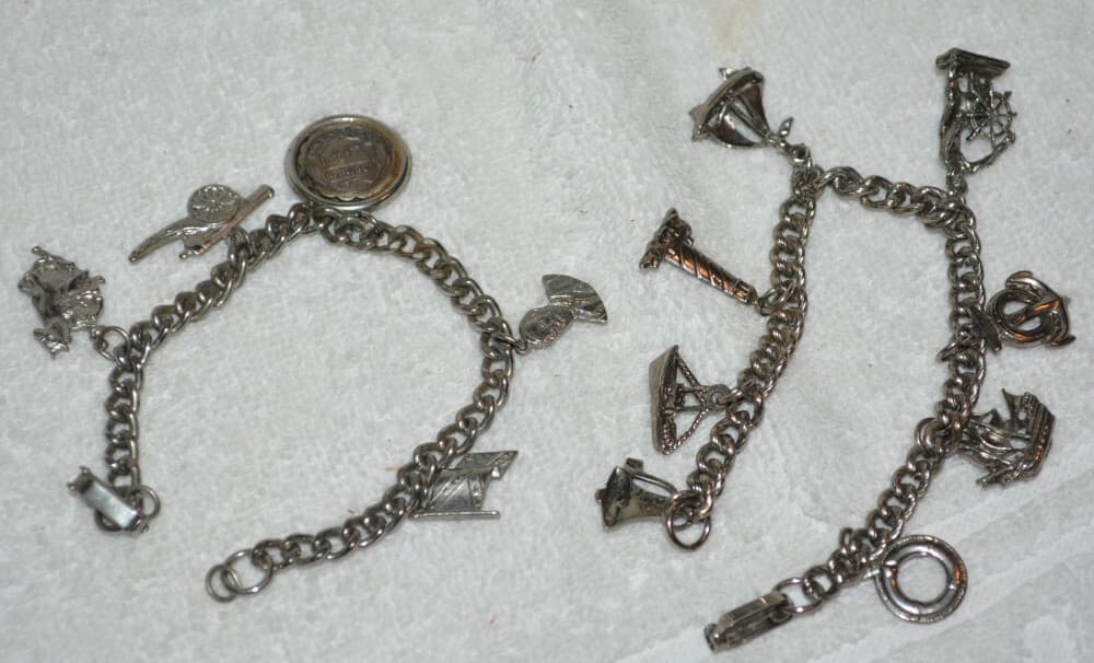 Vintage Southern THE SOUTH bracelet cannon Charm Silver & NAUTICAL BOAT lot of 2