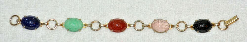 estate VINTAGE GENUINE STONE SCARAB BRACELET carved real stones