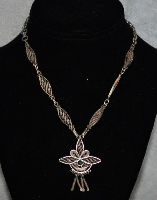 vintage 950 KING SOLOMON STONE Filigree STERLING SILVER Necklace