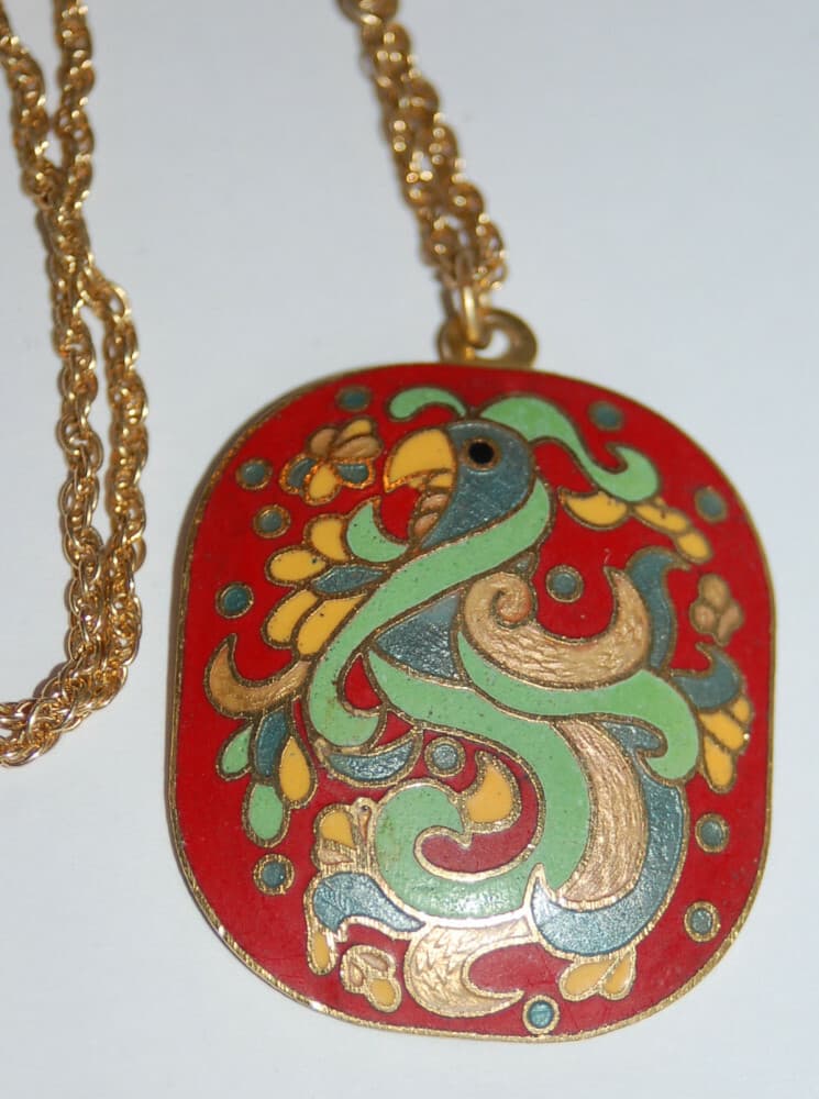 Cloisonné Bird Pendant Necklace dragon vintage
