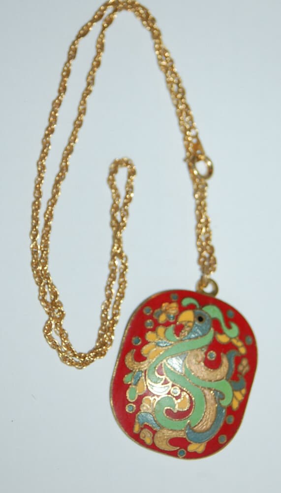 Cloisonné Bird Pendant Necklace dragon vintage
