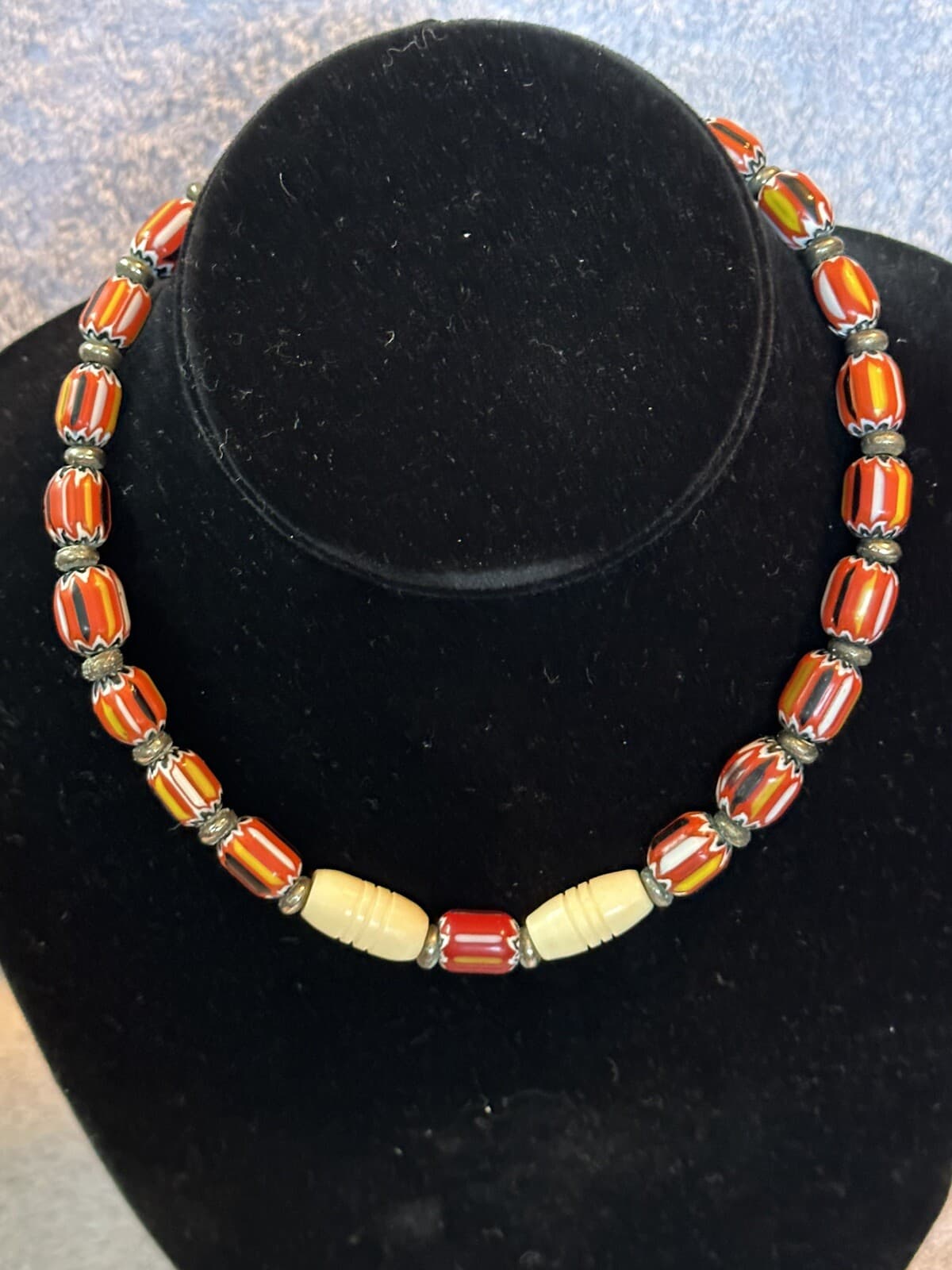 Venetian Trade bead necklace striped colorful beads
