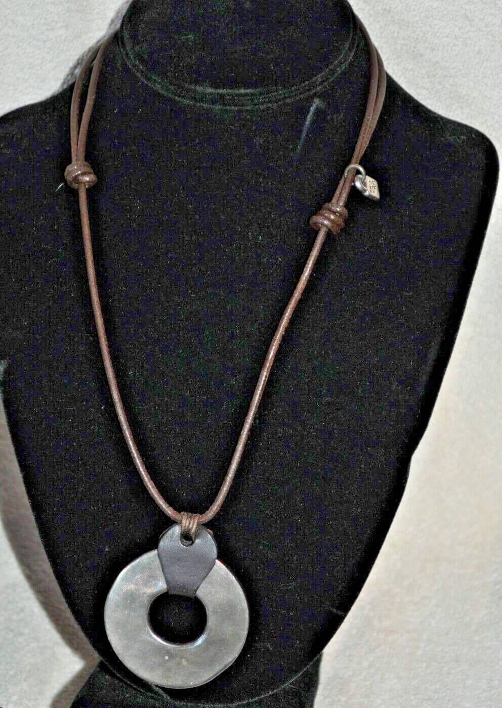 Vintage Uno De50 de 50 Leather cord Necklace COIN silver large statement