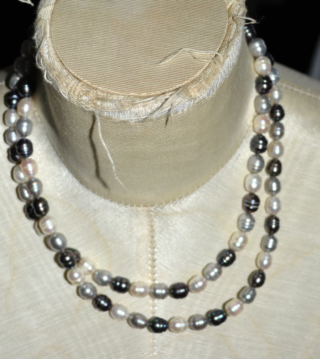 NWT NEW Honora Ringed Genuine Freshwater Pearl Necklace 34" black white grey