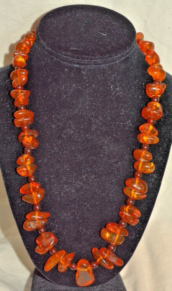 vintage NATURAL real AMBER BEAD NECKLACE cherry round spacers