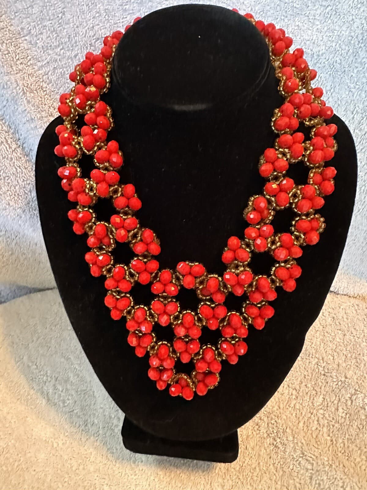 VINTAGE RED AND Gold BEADED COLLAR NECKLACE Over The Top