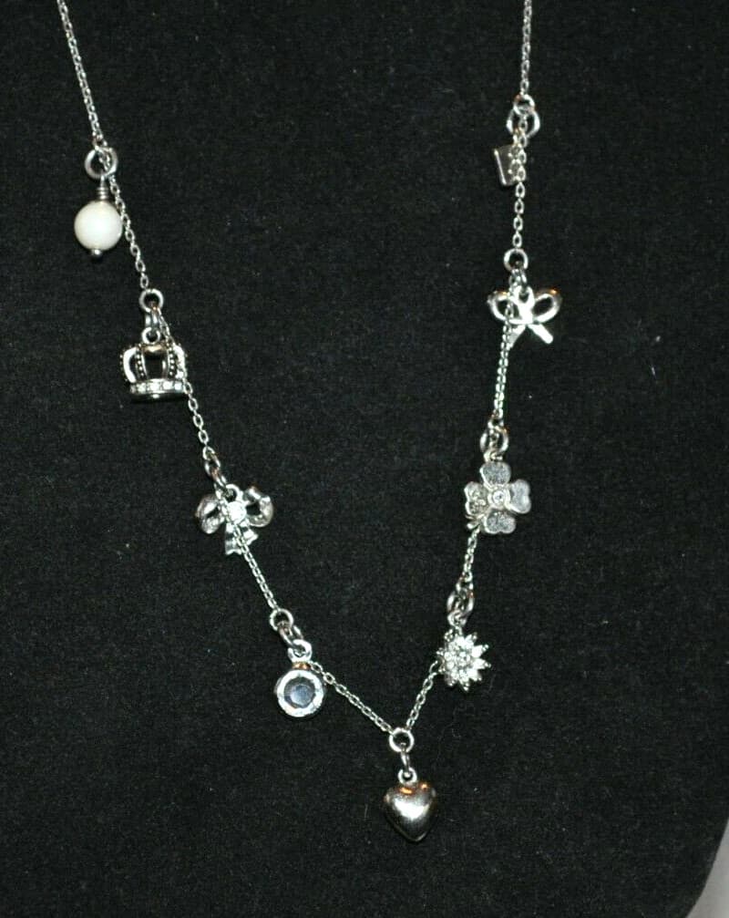 JUICY COUTURE charm CRYSTAL LUCKY 4 LEAF CLOVER SHAMROCK heart NECKLACE