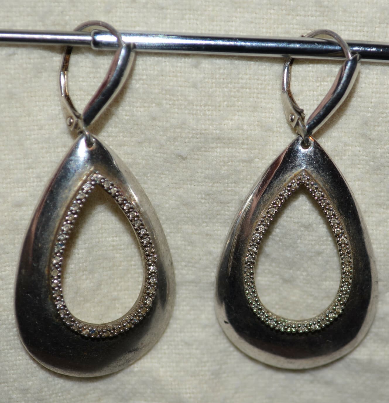 925 sterling silver dangling hoop clear stones crystals earrings