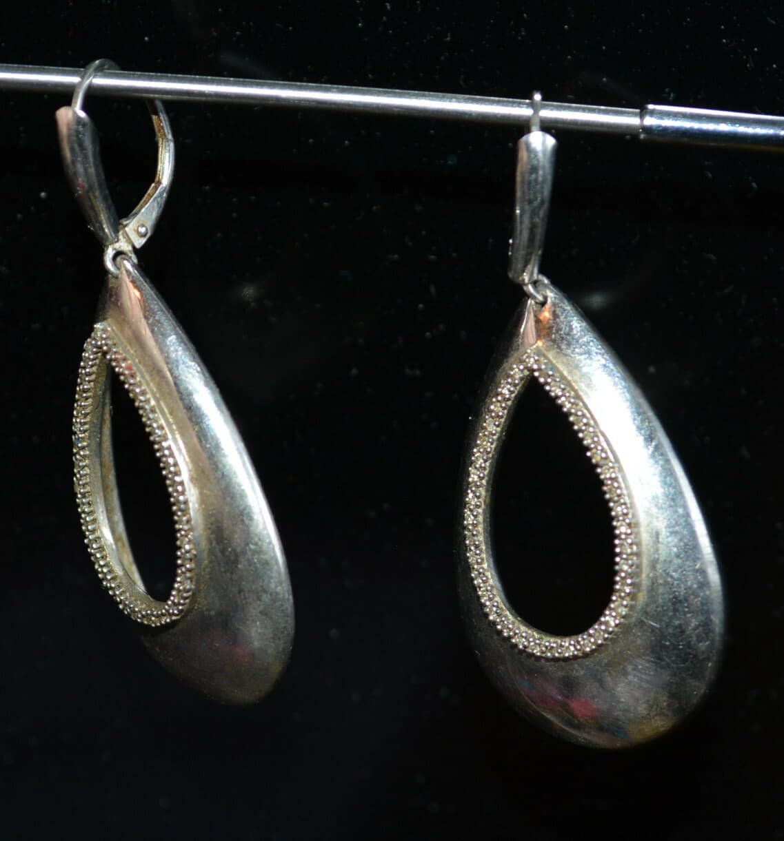 925 sterling silver dangling hoop clear stones crystals earrings