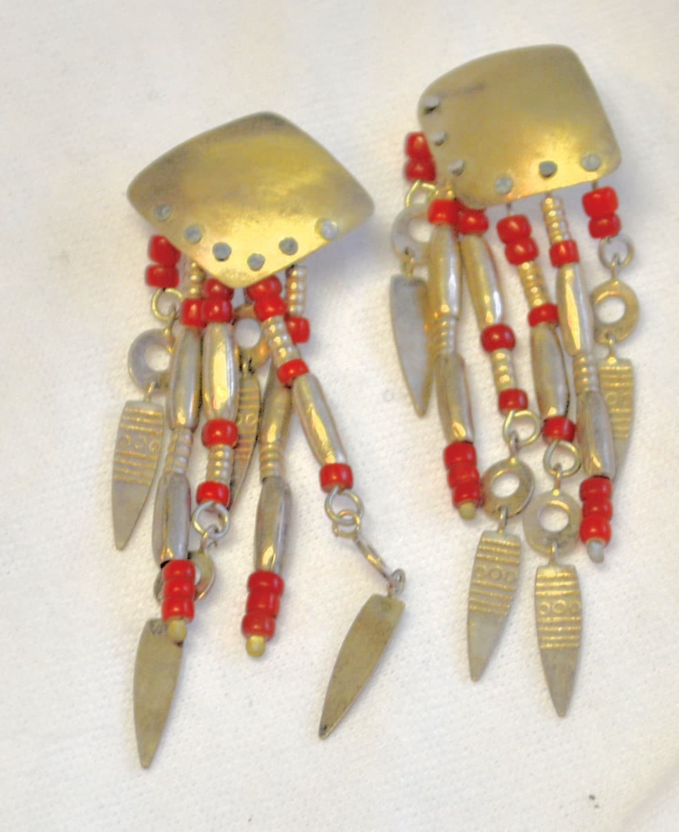 estate vintage Woods signed Sterling silver native American jointed Earrings