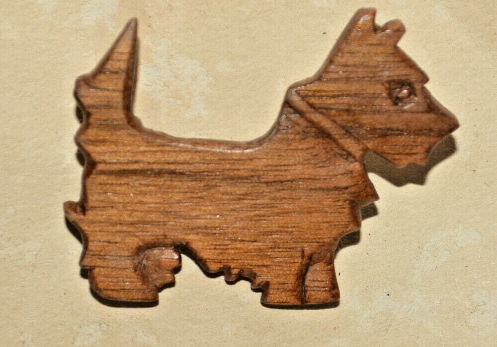Vintage Estate Jewelry Carved Wooden Wood Scottie Dog Terrier Brooch Pin