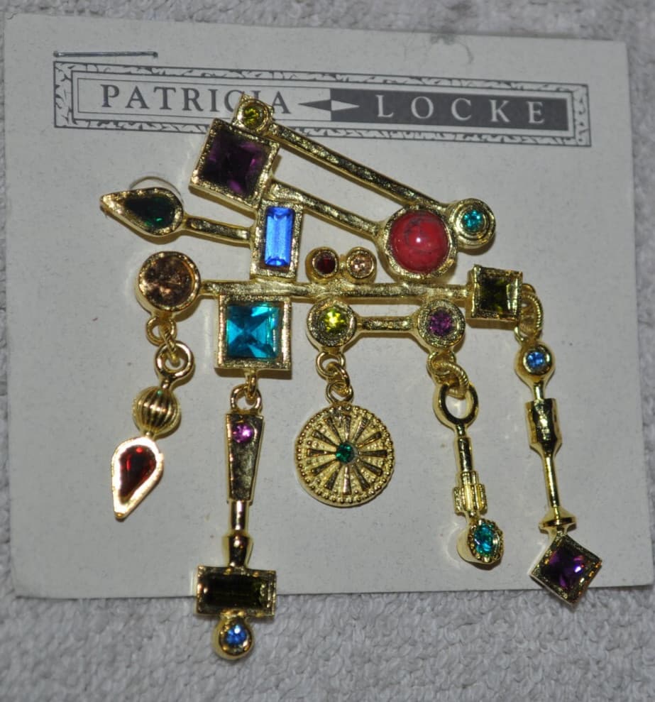 NEW Patricia Locke Multi Crystal Dangle pin Brooch on original card