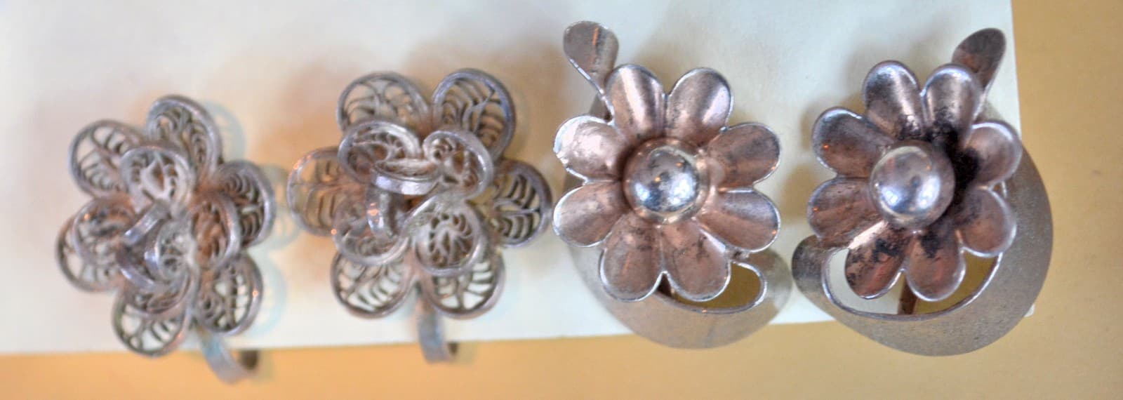 Vintage Sterling Silver 2 pair of Screw Back Earrings floral designs