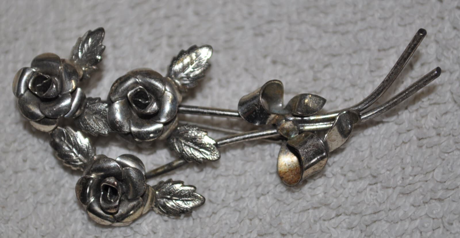 BEAU Vintage Sterling Silver Flower Rose Brooch Pin try on mens lapel too