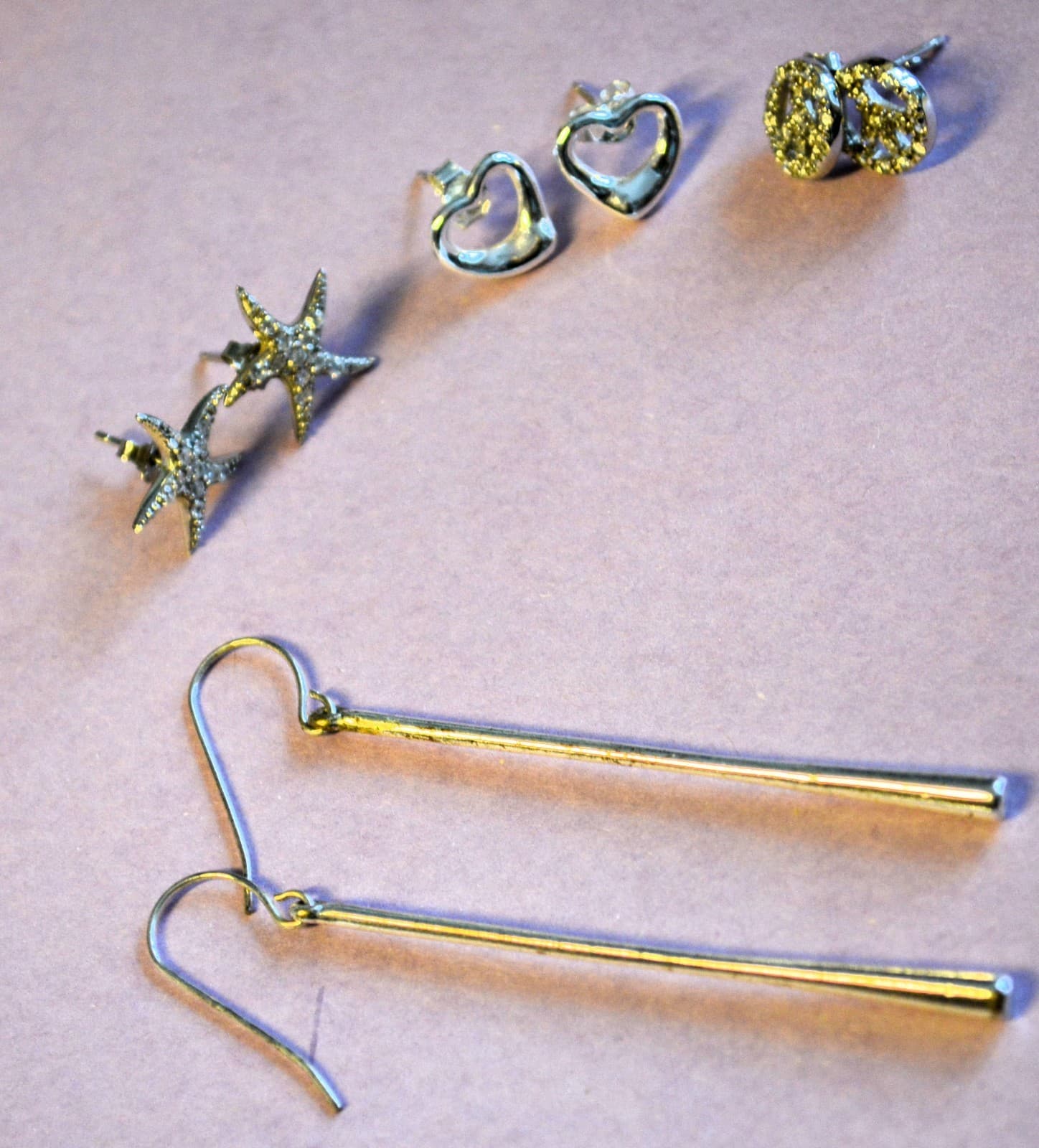 EARRINGS LOT of 4 pairs heart starfish peace drop .925 STERLING SILVER