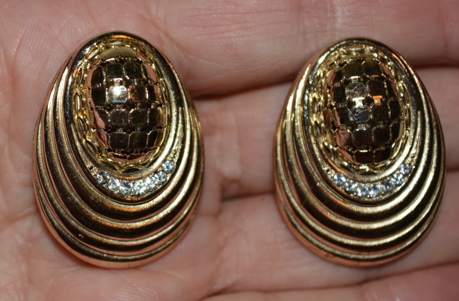 vintage rhinestone crystal WHITING & DAVIS Gold Tone Clip Earrings