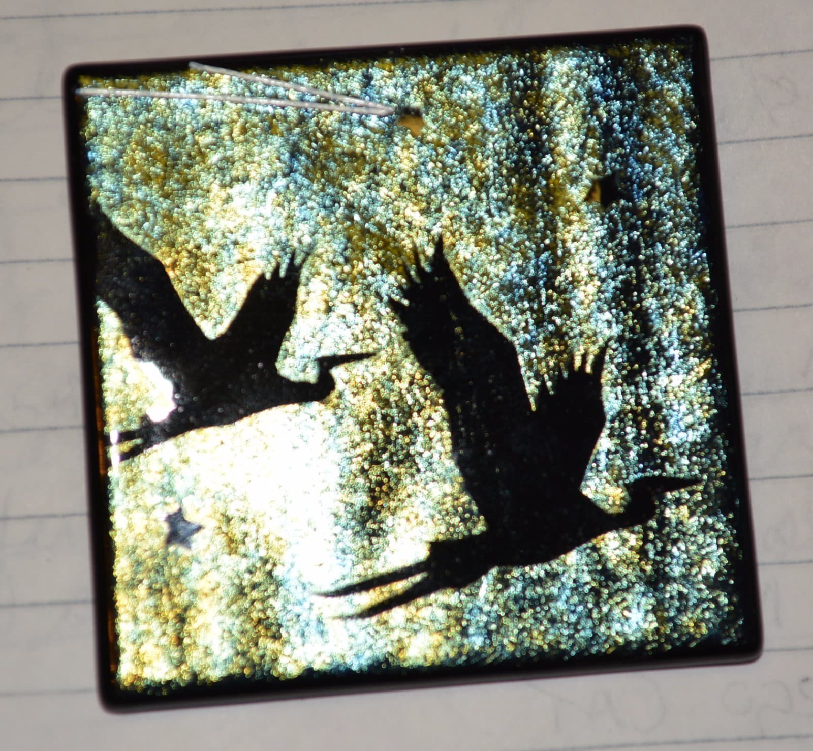artist handmade crane heron black Glass Flying BIRD Brooch Pin DRAMATIC DARK