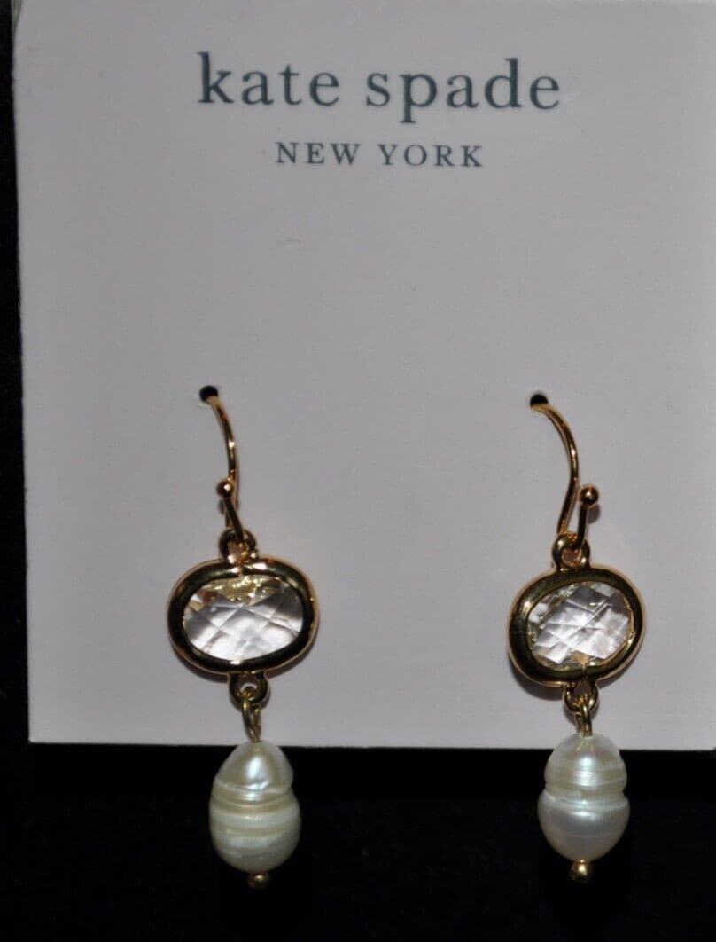 kate spade Earrings briolette Crystal stone drop Pearls dangle NEW