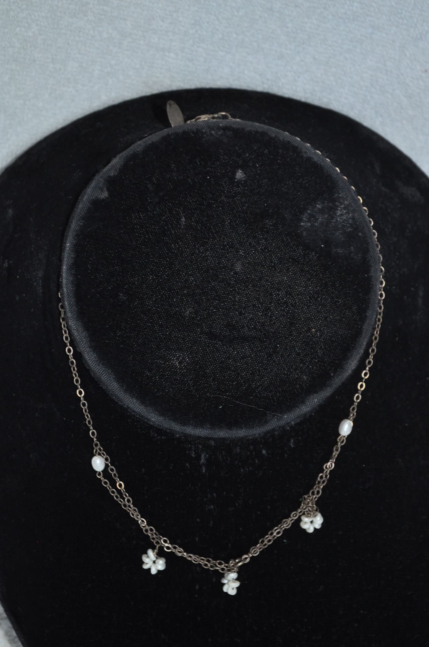 Sterling Pearl Flower Cluster Necklace