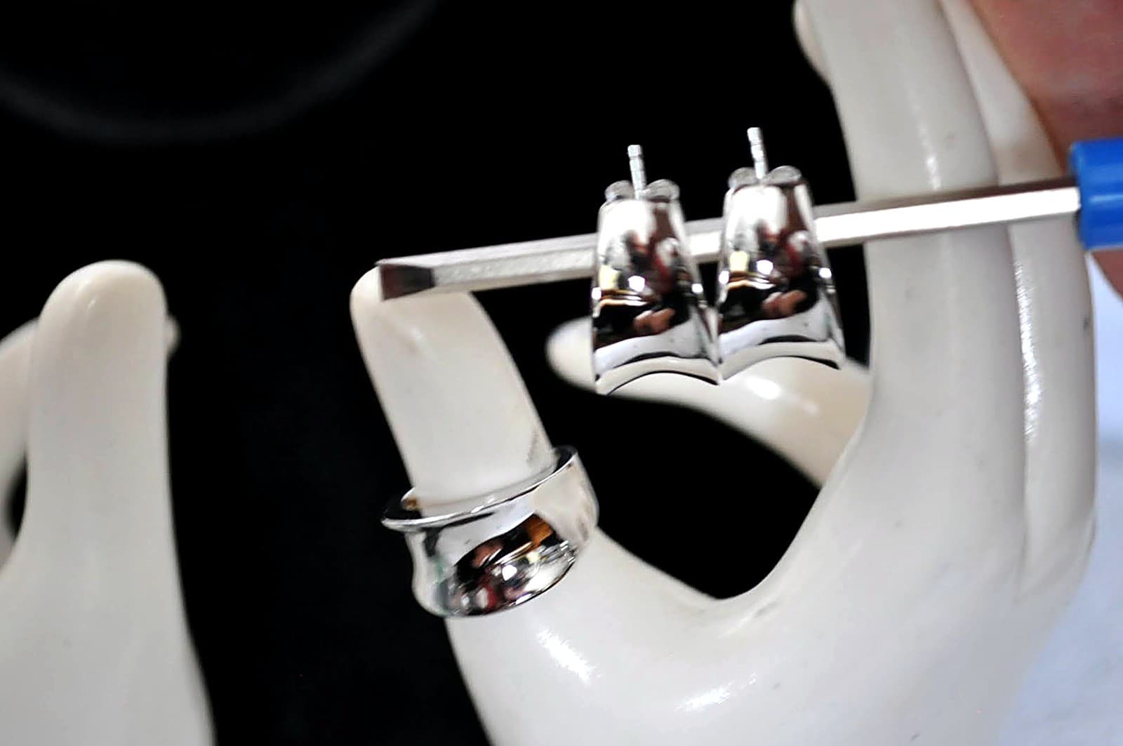 Sterling Band Ring + Huggie Hoop Set