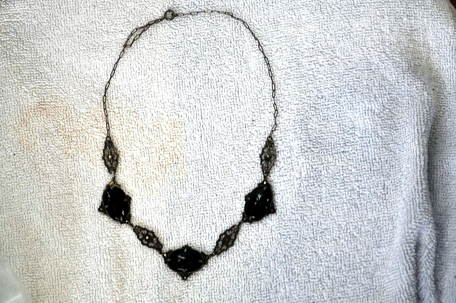 Sterling Art Deco Black Station Necklace