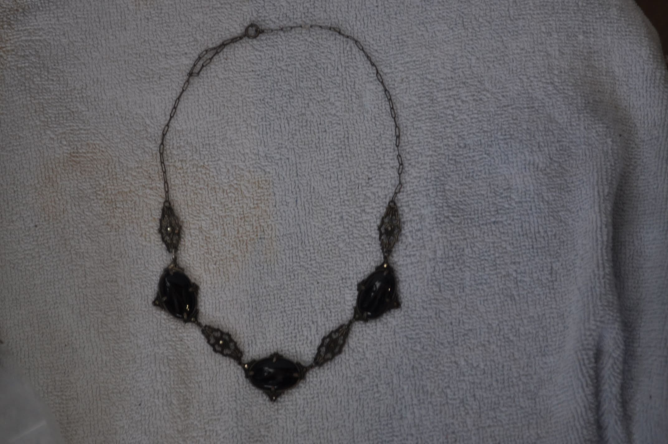 Sterling Art Deco Black Station Necklace