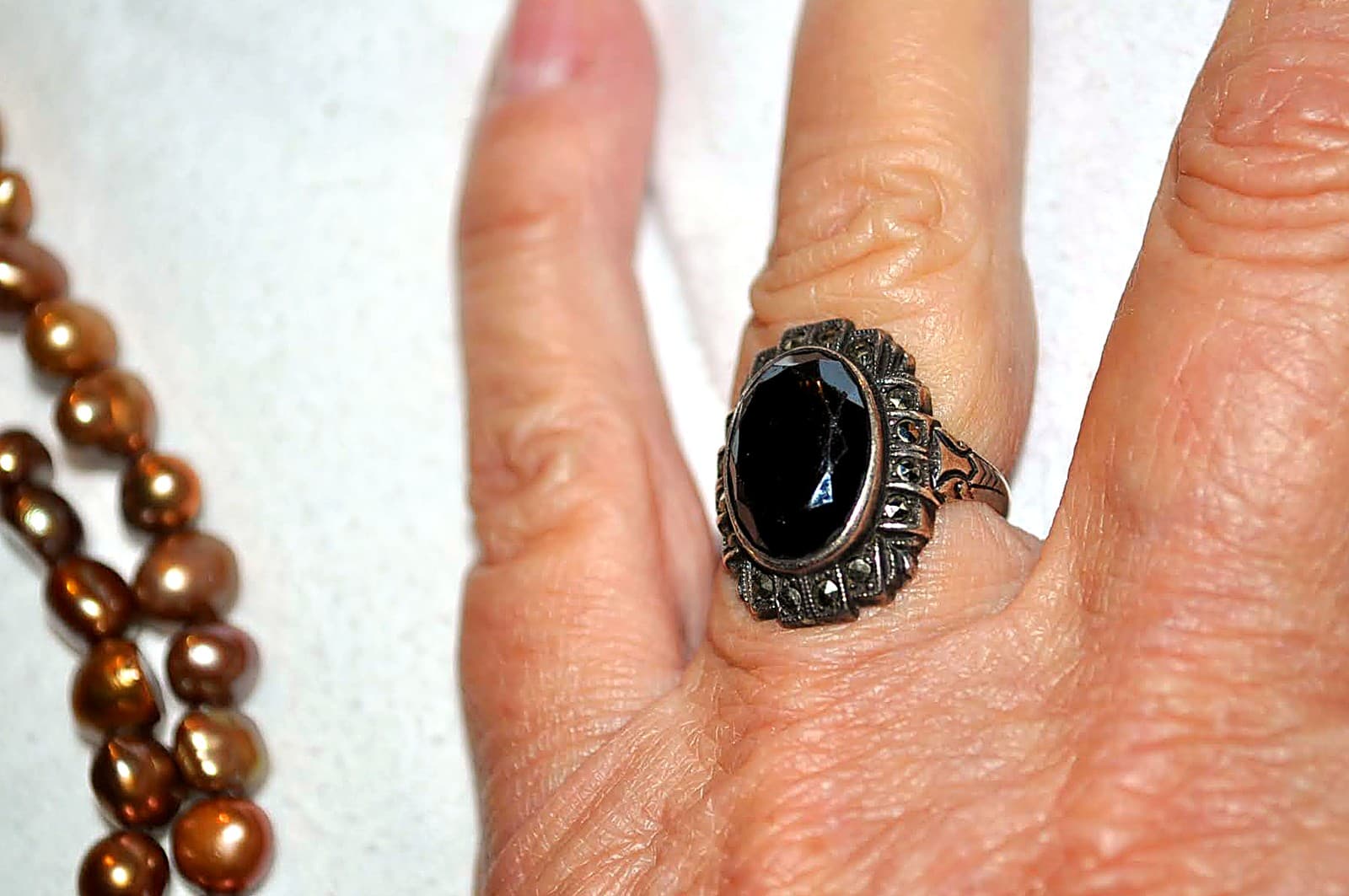 Art Deco Onyx & Marcasite Sterling Ring