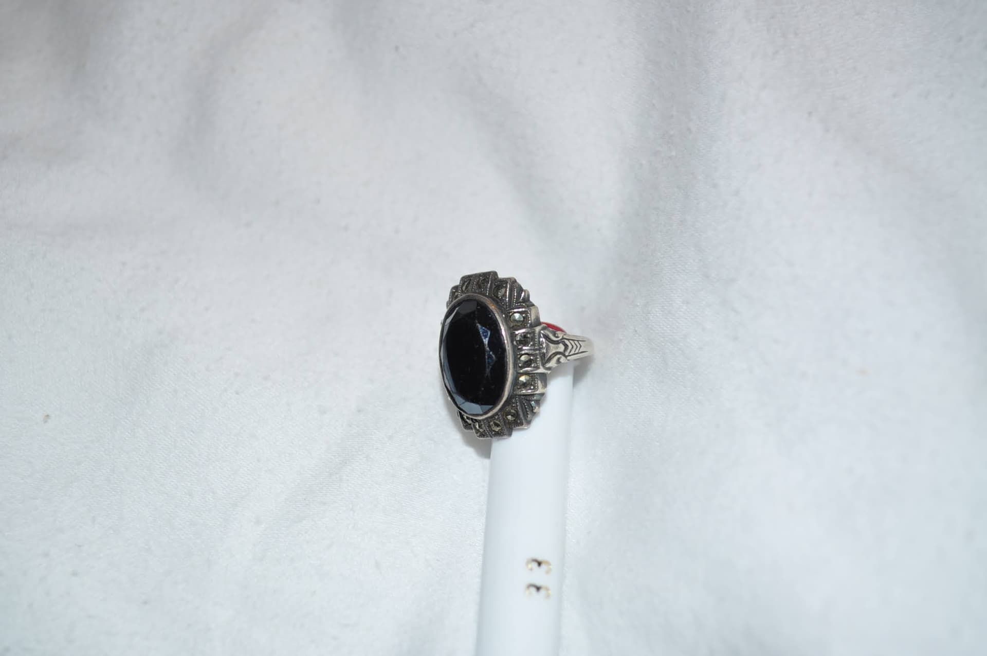Art Deco Onyx & Marcasite Sterling Ring