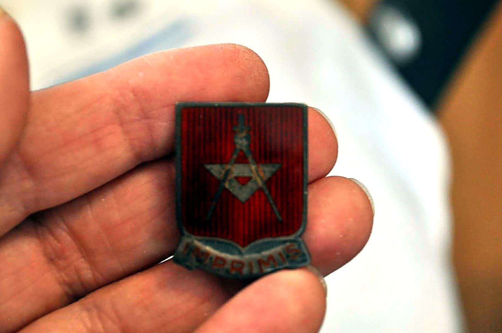 Red Enamel Crest Lapel Pin