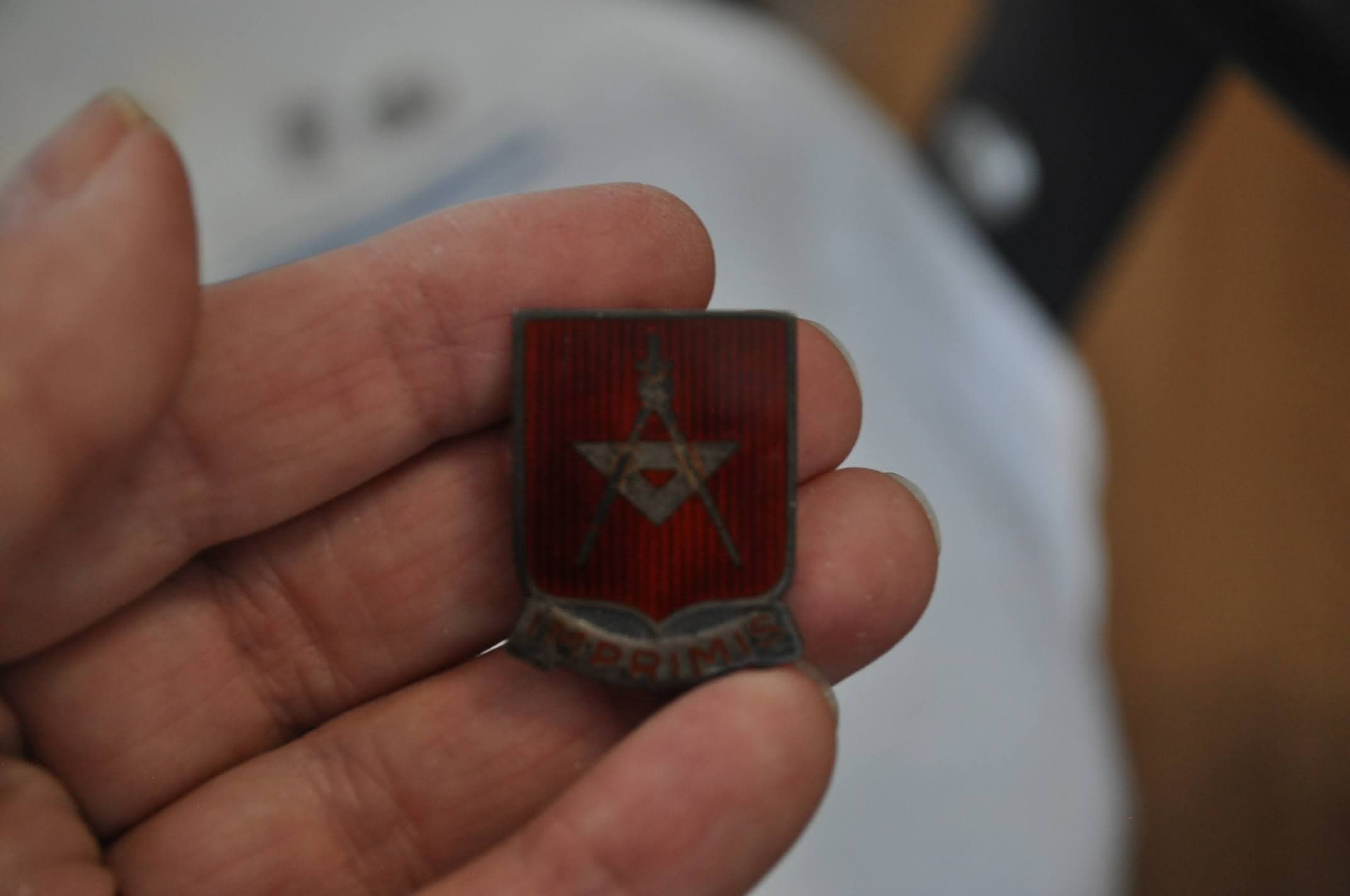Red Enamel Crest Lapel Pin