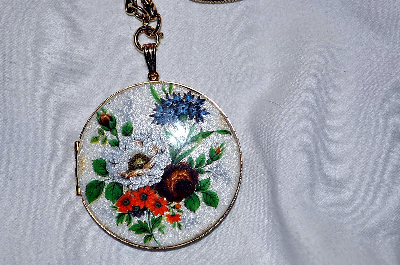 Floral Painted Glass Locket Necklace