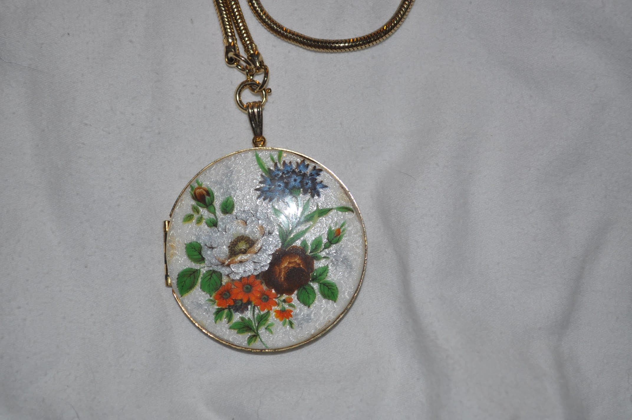 Floral Painted Glass Locket Necklace